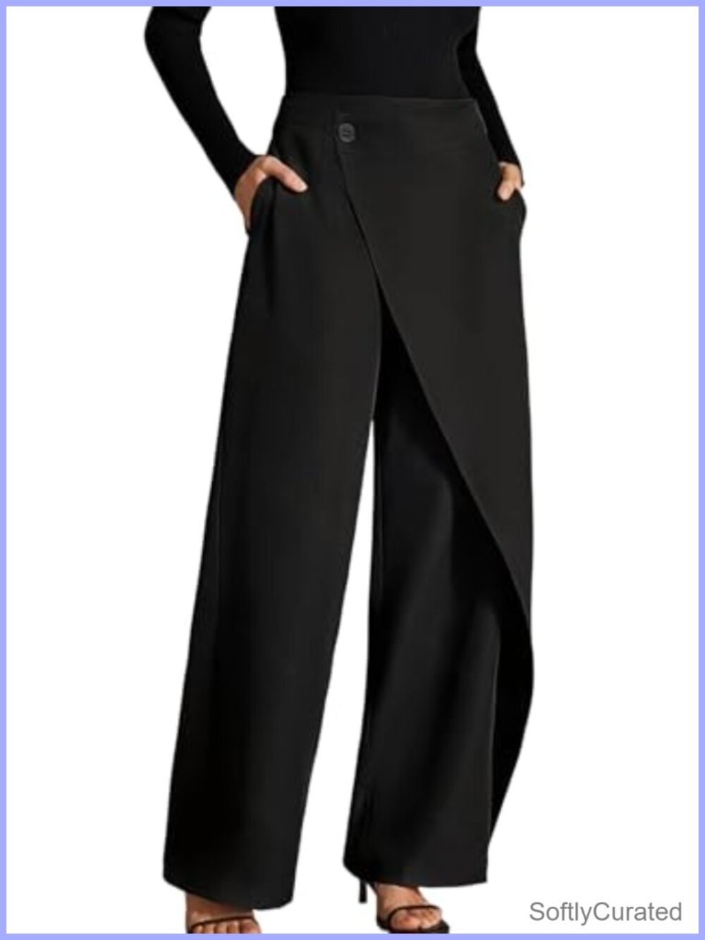 Women Wide Leg High Waisted Asymmetrical Overlay Dress Pants Trousers